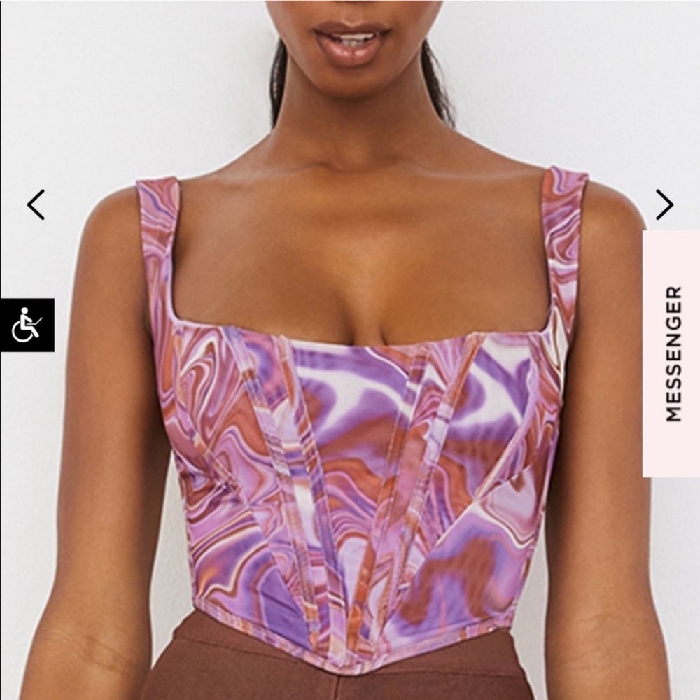 House of CB Ninetta Purple Swirl Print Mesh Corset Size M